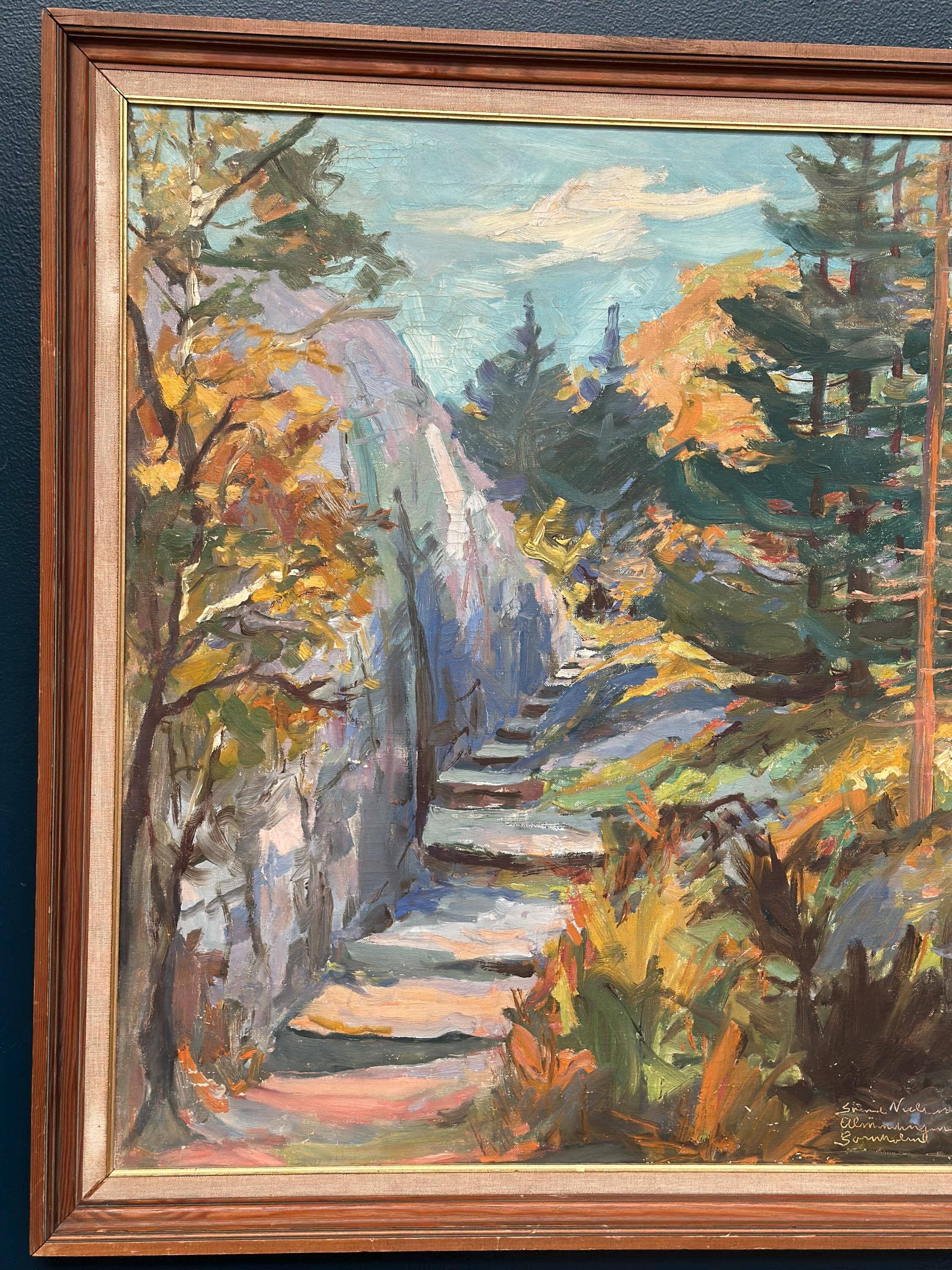 Huile sur toile suédoise du milieu du siècle – “Fjälltrappor” par Einar Johanssen