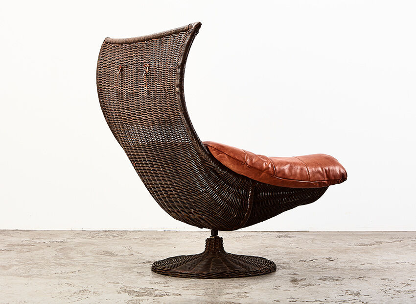 Gerard van den Berg Lounge Chair in Rattan and Leather for Montis 1970s