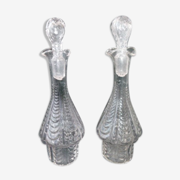 Pair of oil and vinegar glass bottles Early XXth