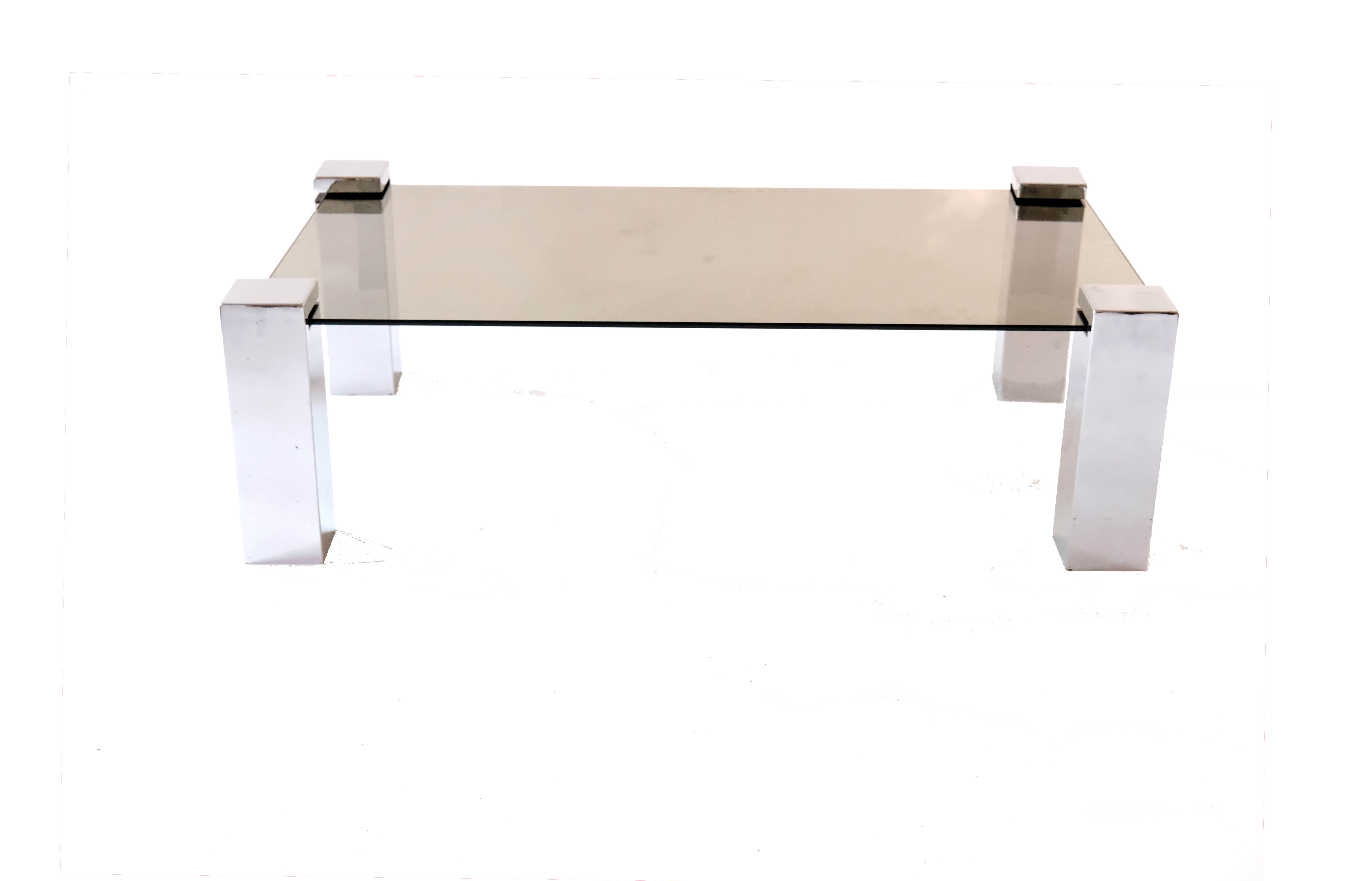 Mid-century coffe table withe opaline glass & chromed legs, italy 1970's
