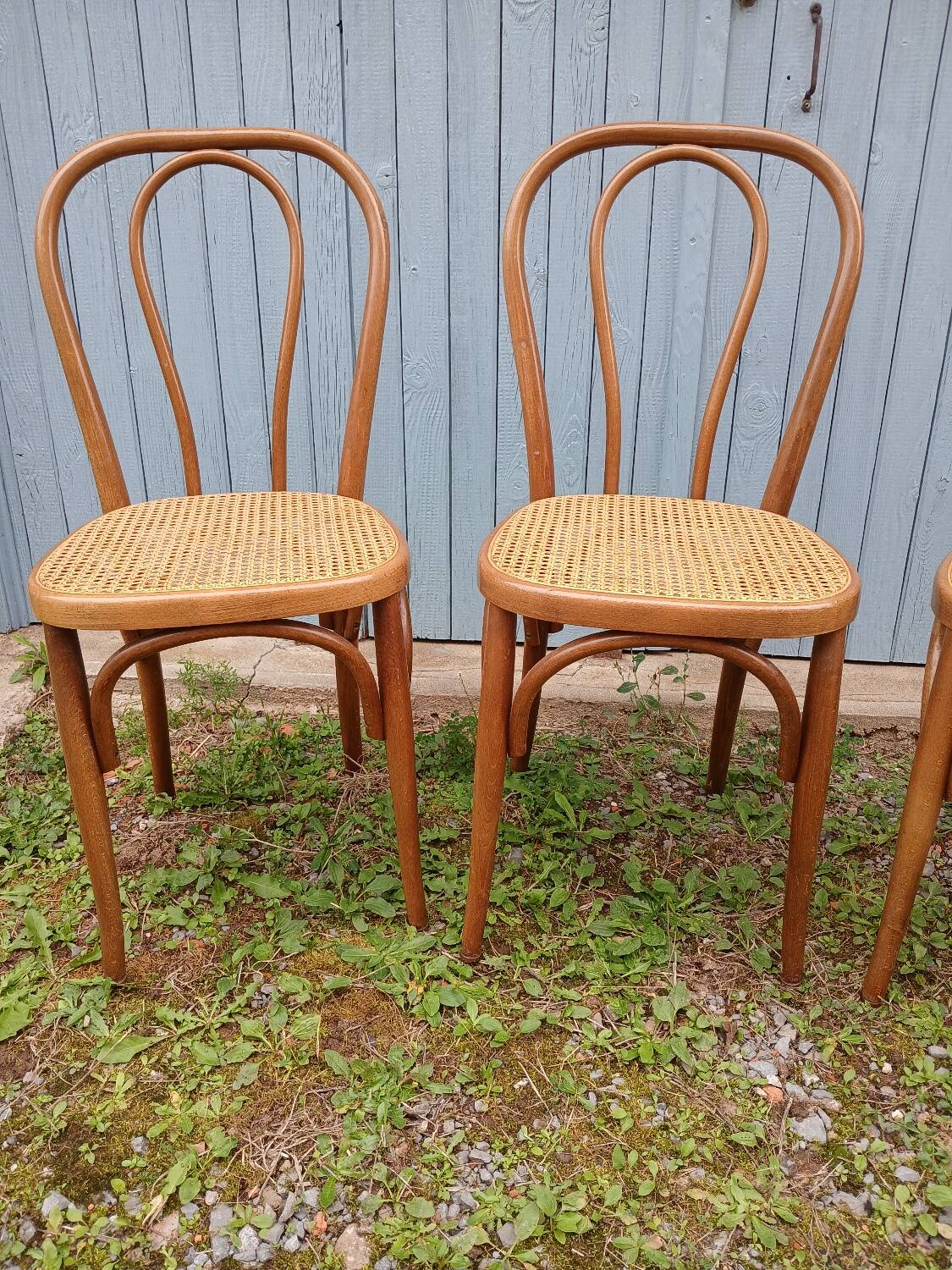 3 antique bistro chairs with canework