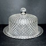 Vintage cheese bell in pressed glass molded DIAMOND 16cm