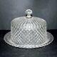 Vintage cheese bell in pressed glass molded DIAMOND 16cm