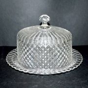 Vintage cheese bell in pressed glass molded DIAMOND 16cm