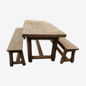 Farmhouse table with solid oak benches