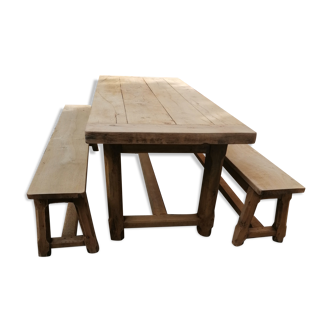 Farmhouse table with solid oak benches