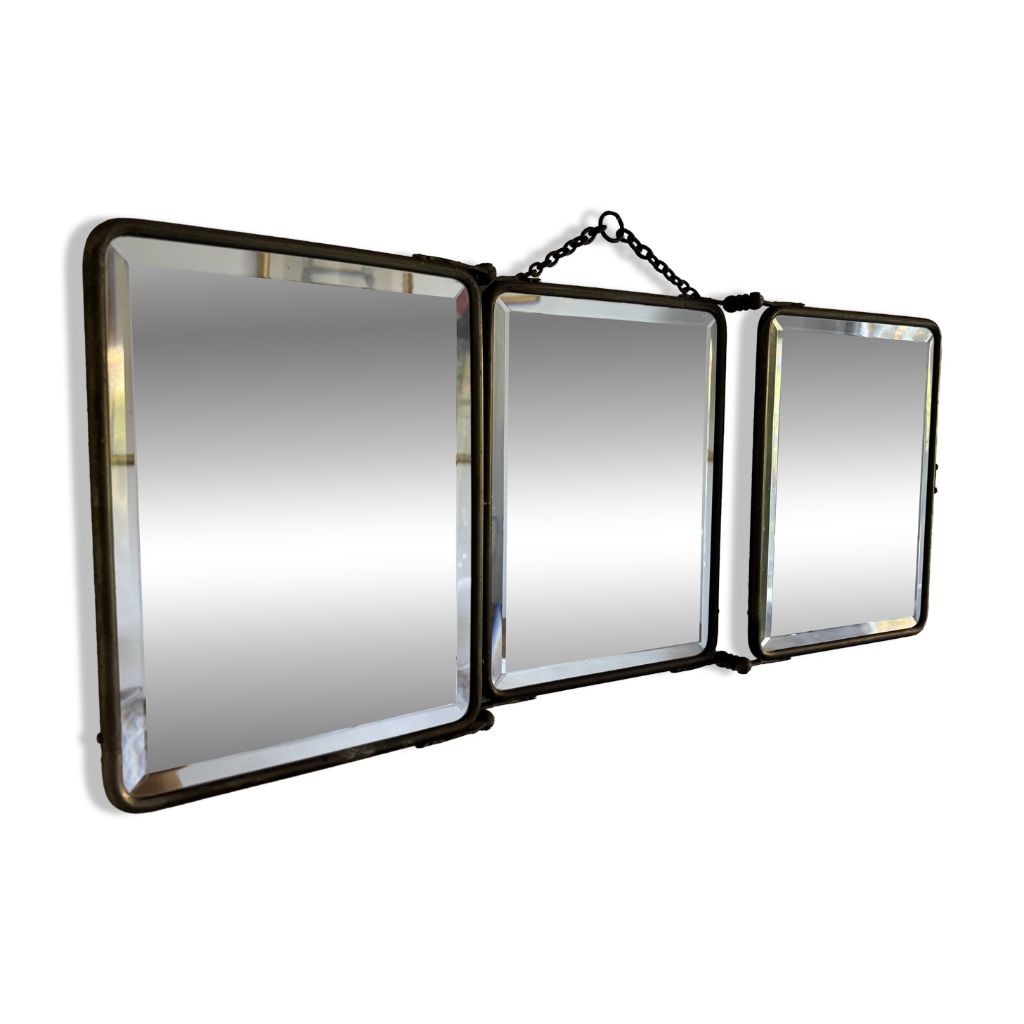 Vintage 1930s triptych barber mirror in ivory faux leather Art Deco - 27 x
