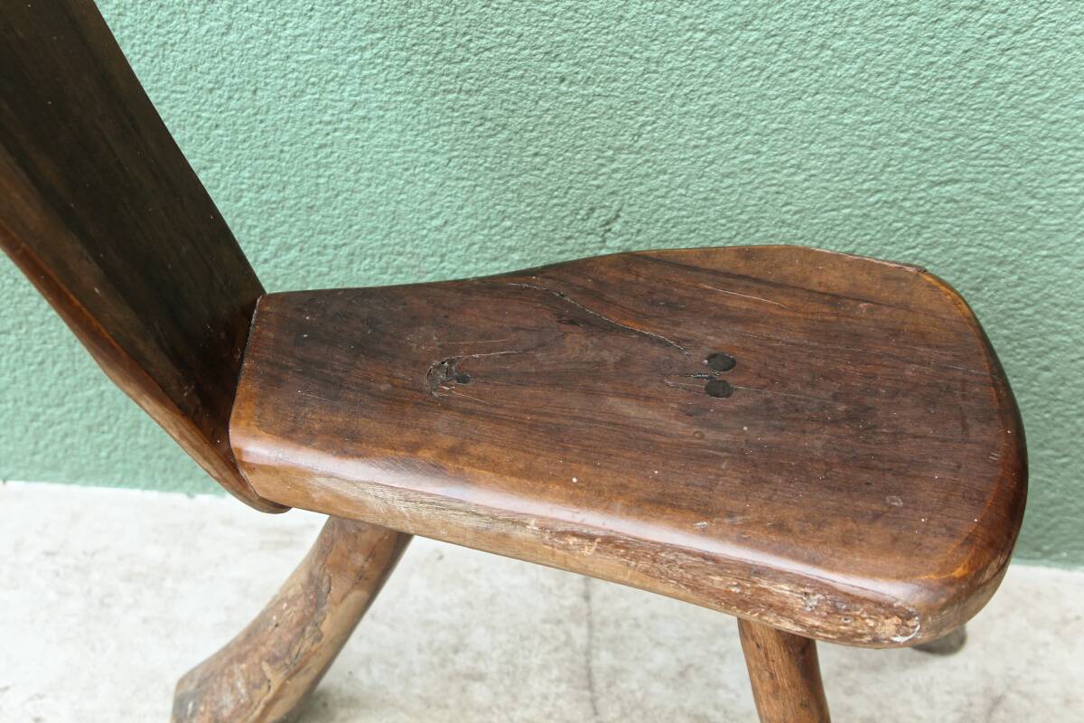Pair of brutalist chairs in raw wood