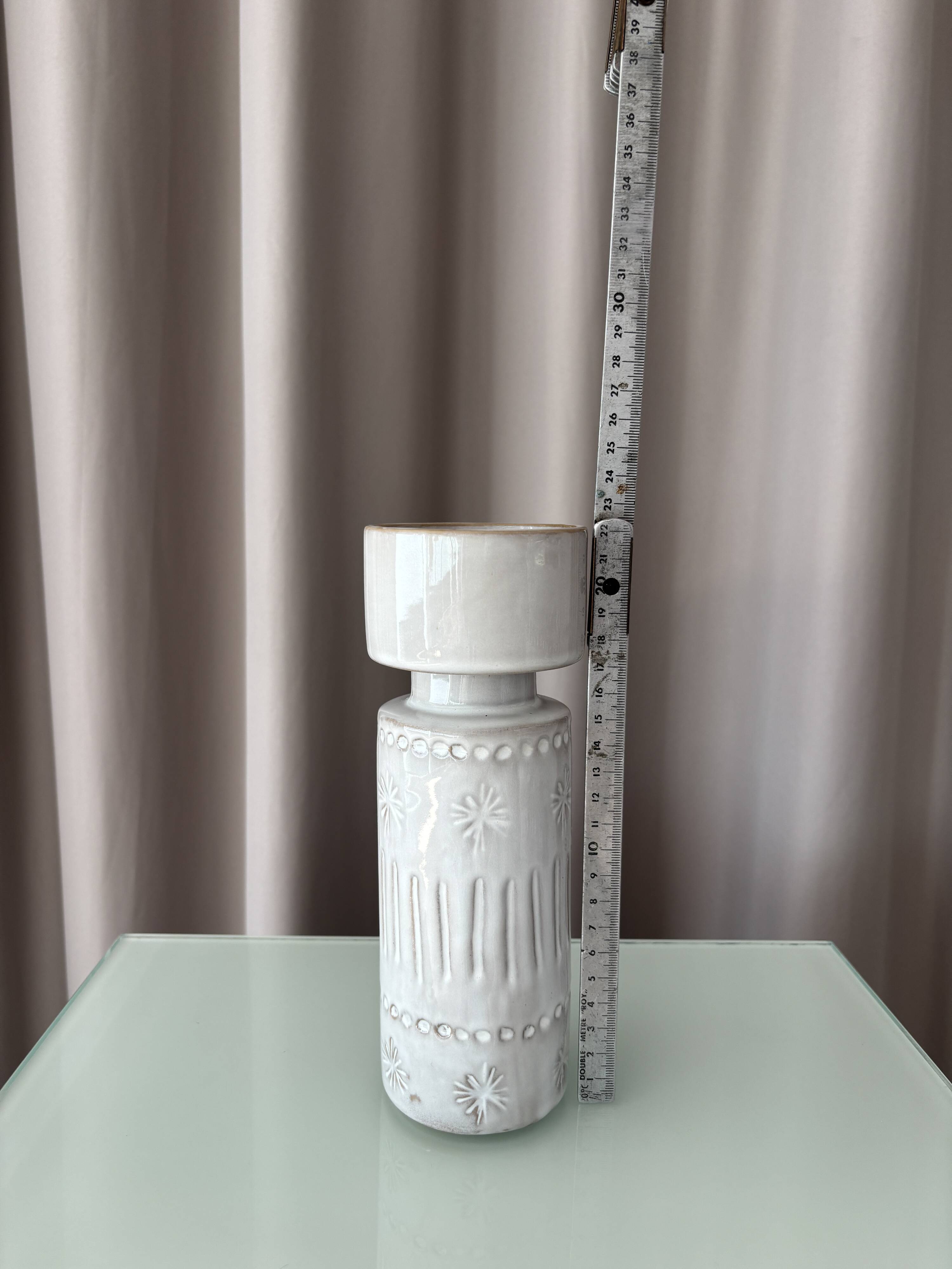 Vintage West German Ceramic Candle Holder / Vase – Ivory Relief – 1970s