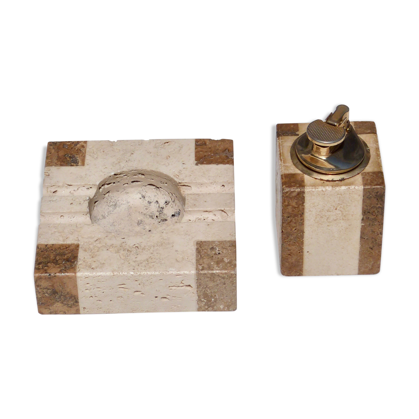 Travertine smoker's set, lighter and ashtray