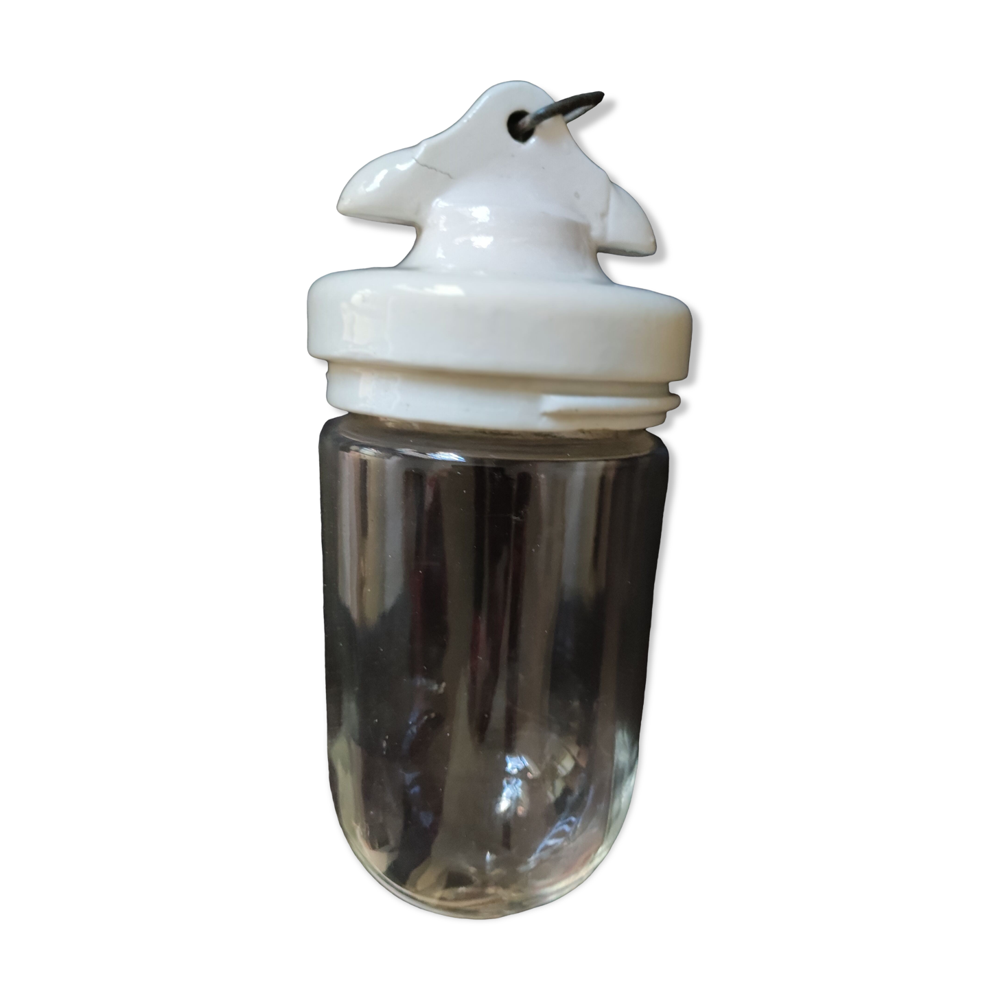 Lampe suspension céramique et bocal verre à tétine cour de ferme atelier
