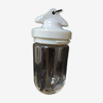 Ceramic suspension lamp and glass jar with nipple farmyard workshop