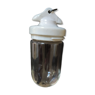 Ceramic suspension lamp and glass jar with nipple farmyard workshop