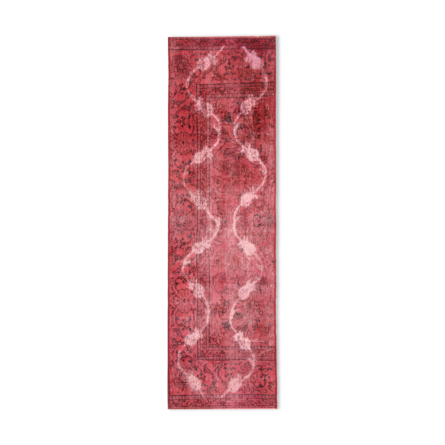Traditional red wool overdyed persian runner rug handmade oriental carpet- 72x236cm