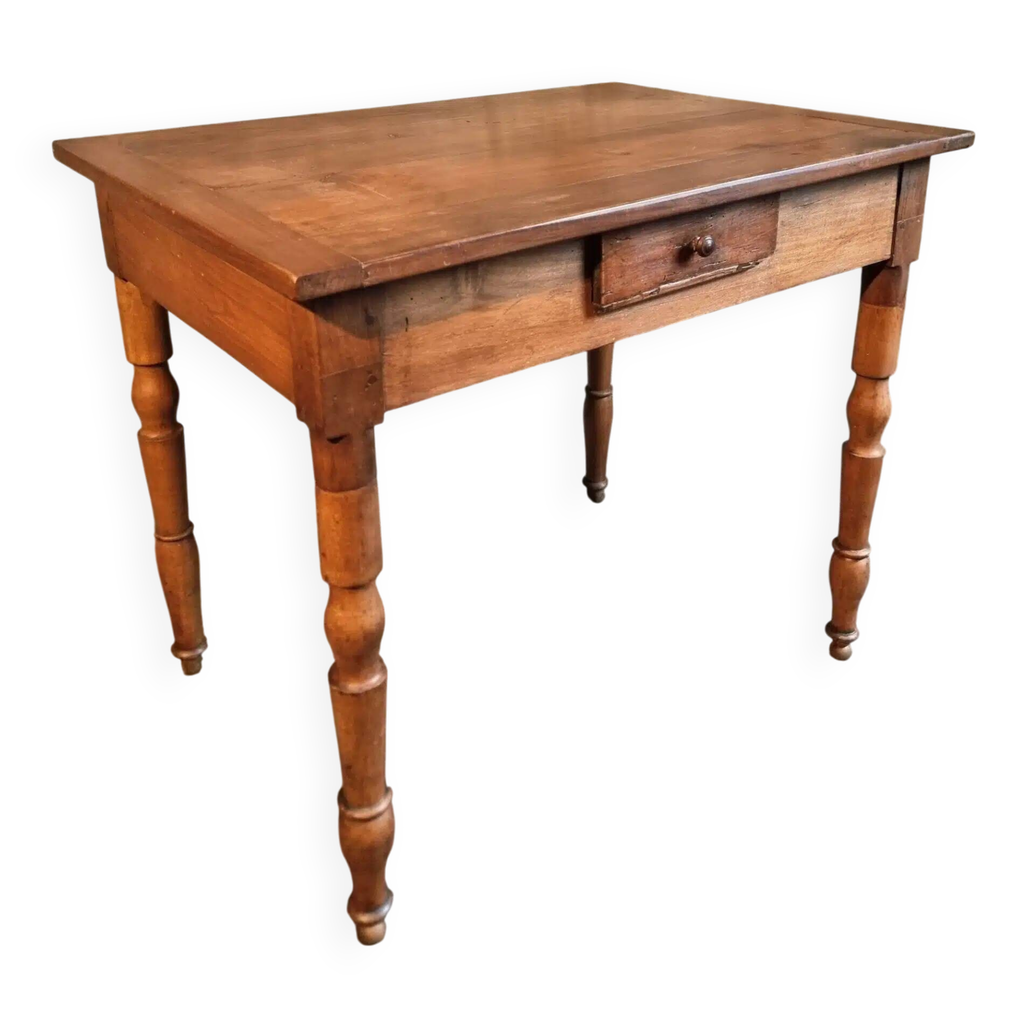 French vintage side table in cherry wood with a drawer.