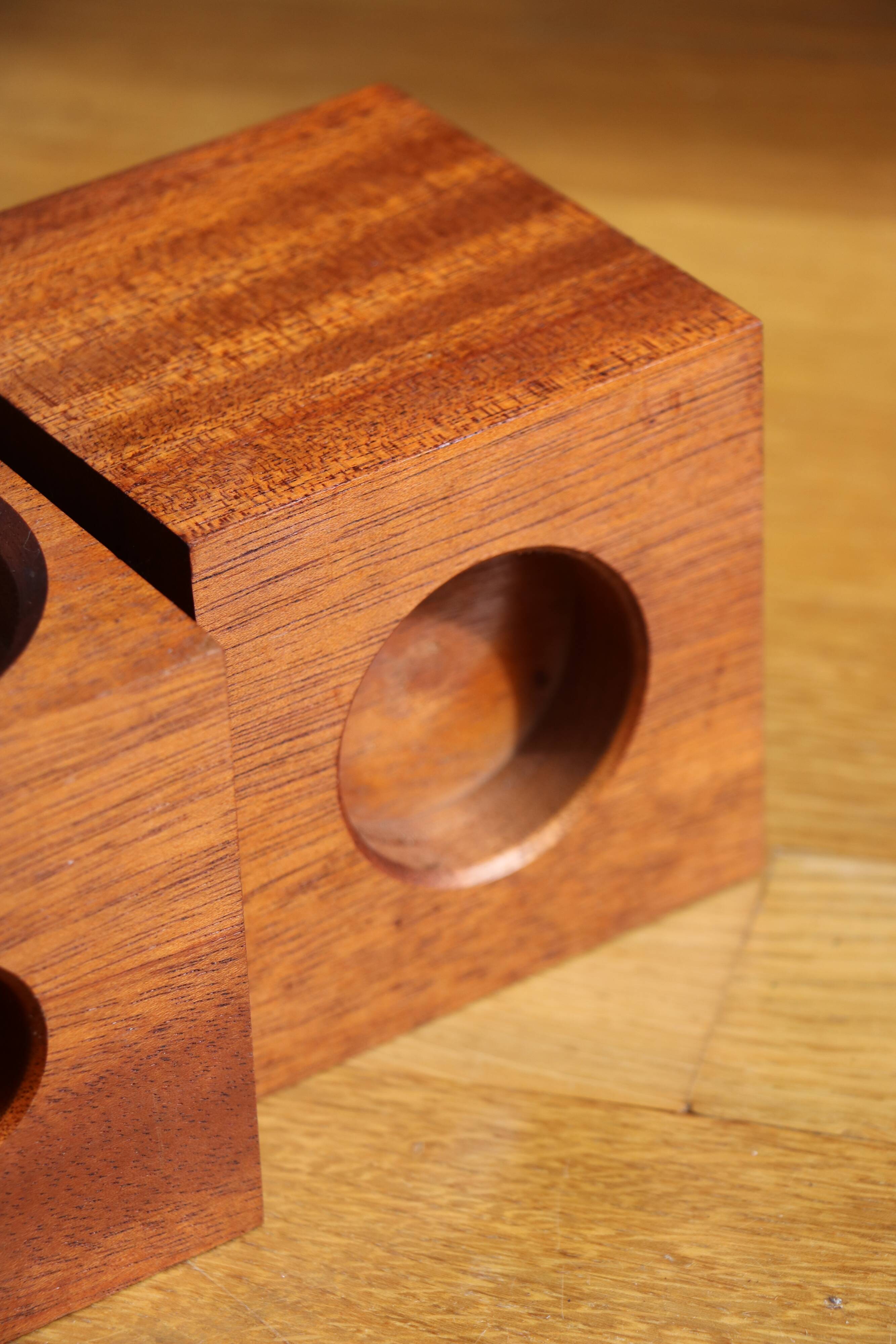 Duo of Scandinavian teak cube candlesticks