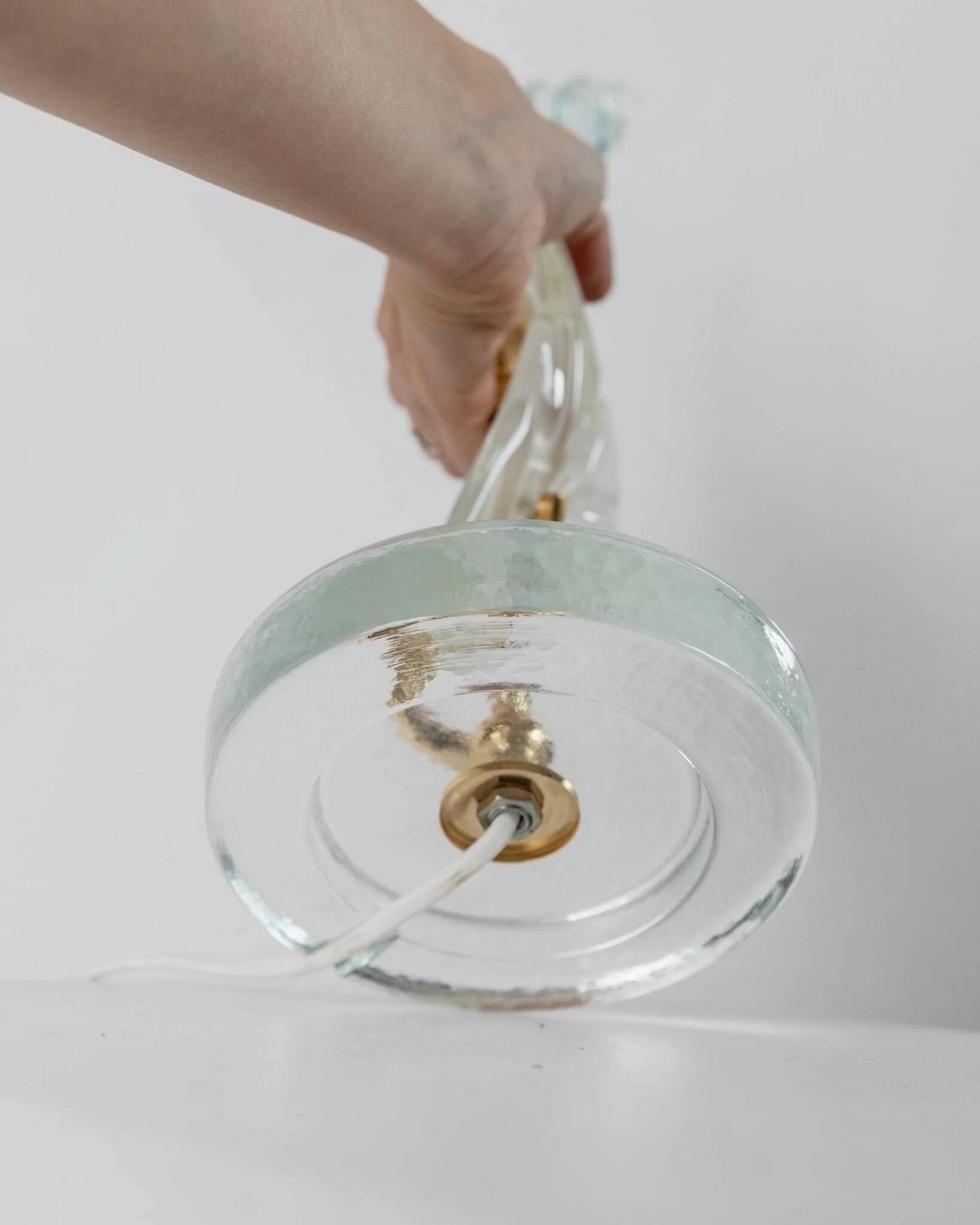 Vintage Murano glass table lamp – leaf-shaped glass with blue details – Italy 1980s