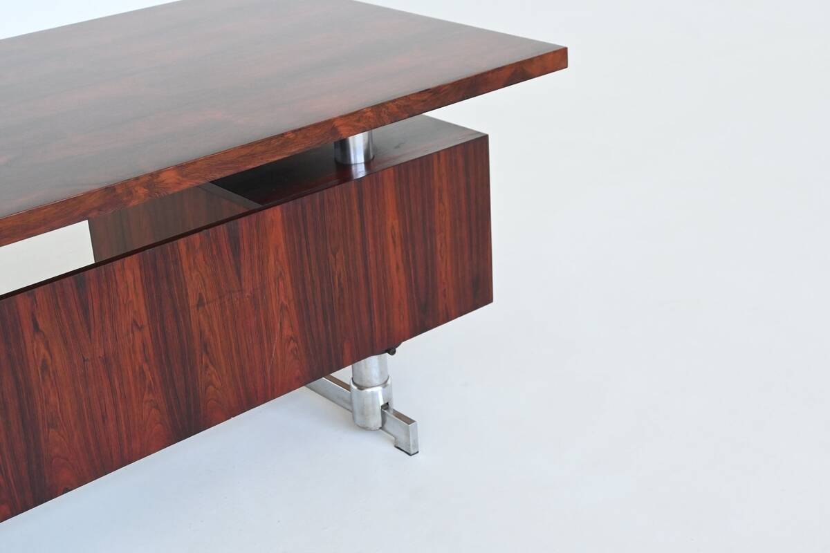 Danish floating writing desk in rosewood and chrome Denmark 1960