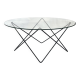 Vintage coffee table in 70s steel wire glass design