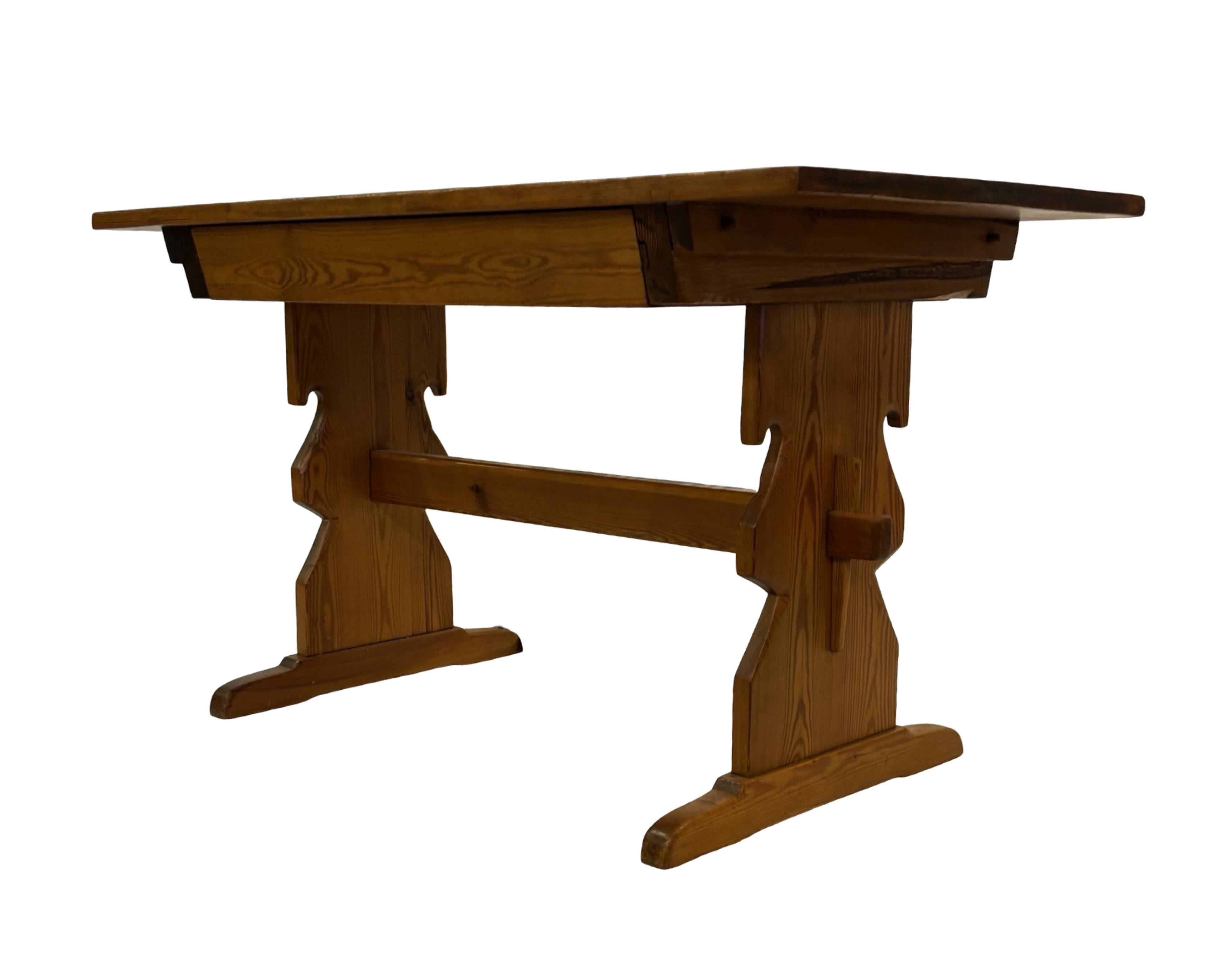 Vintage Pinewood Dining Table Desk with Drawer 60s Design