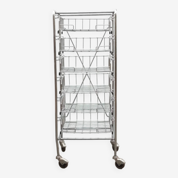 Stainless steel trolley on casters 6 vintage drawers 1970