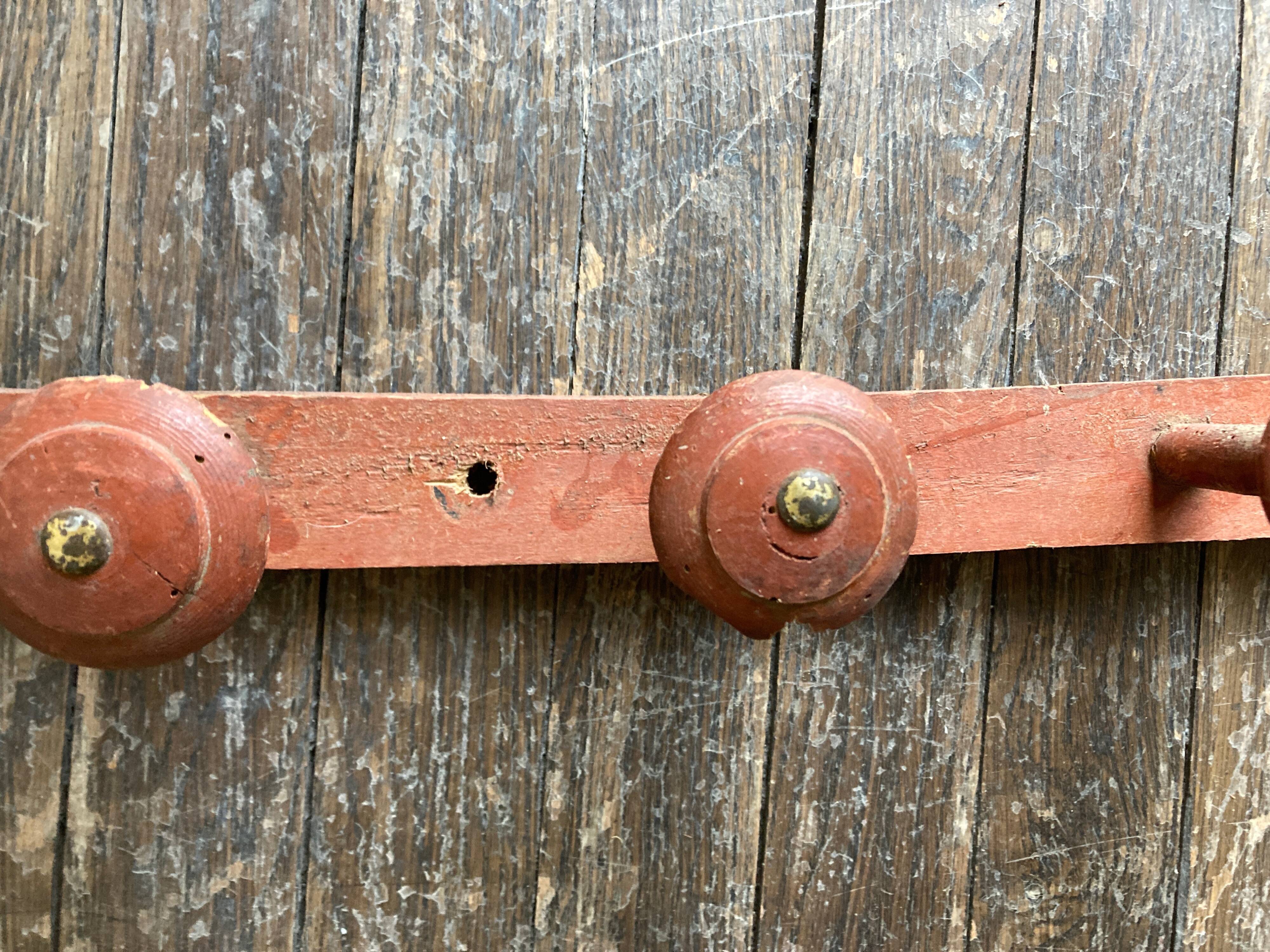 Original patina wooden farmhouse coat hook 86cm