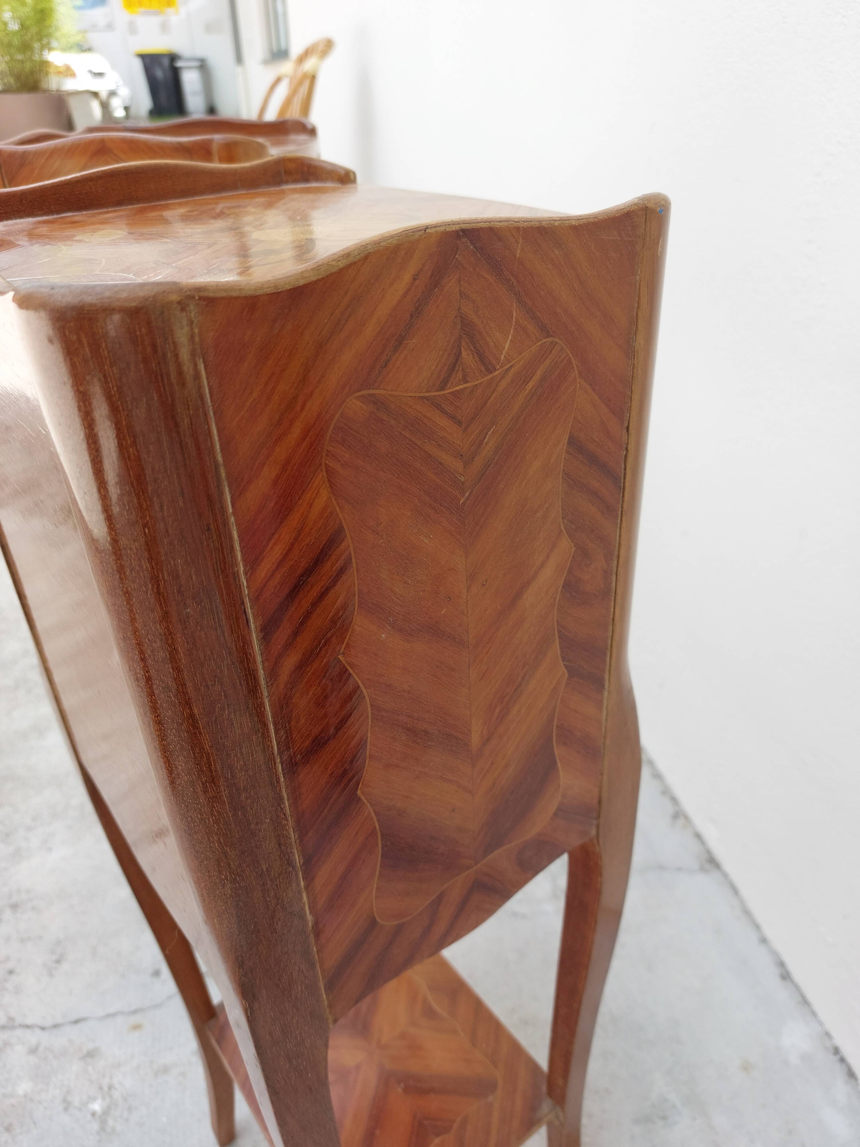 Pair of louis XV bedside tables in rosewood marquetry