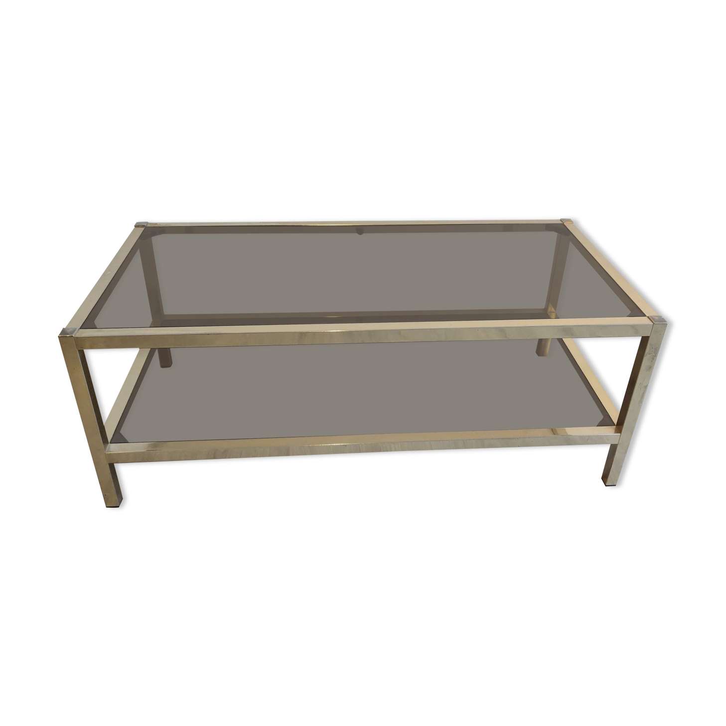 Coffee table in gilded brass smoked glass design 1970s