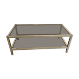 Coffee table in gilded brass smoked glass design 1970s