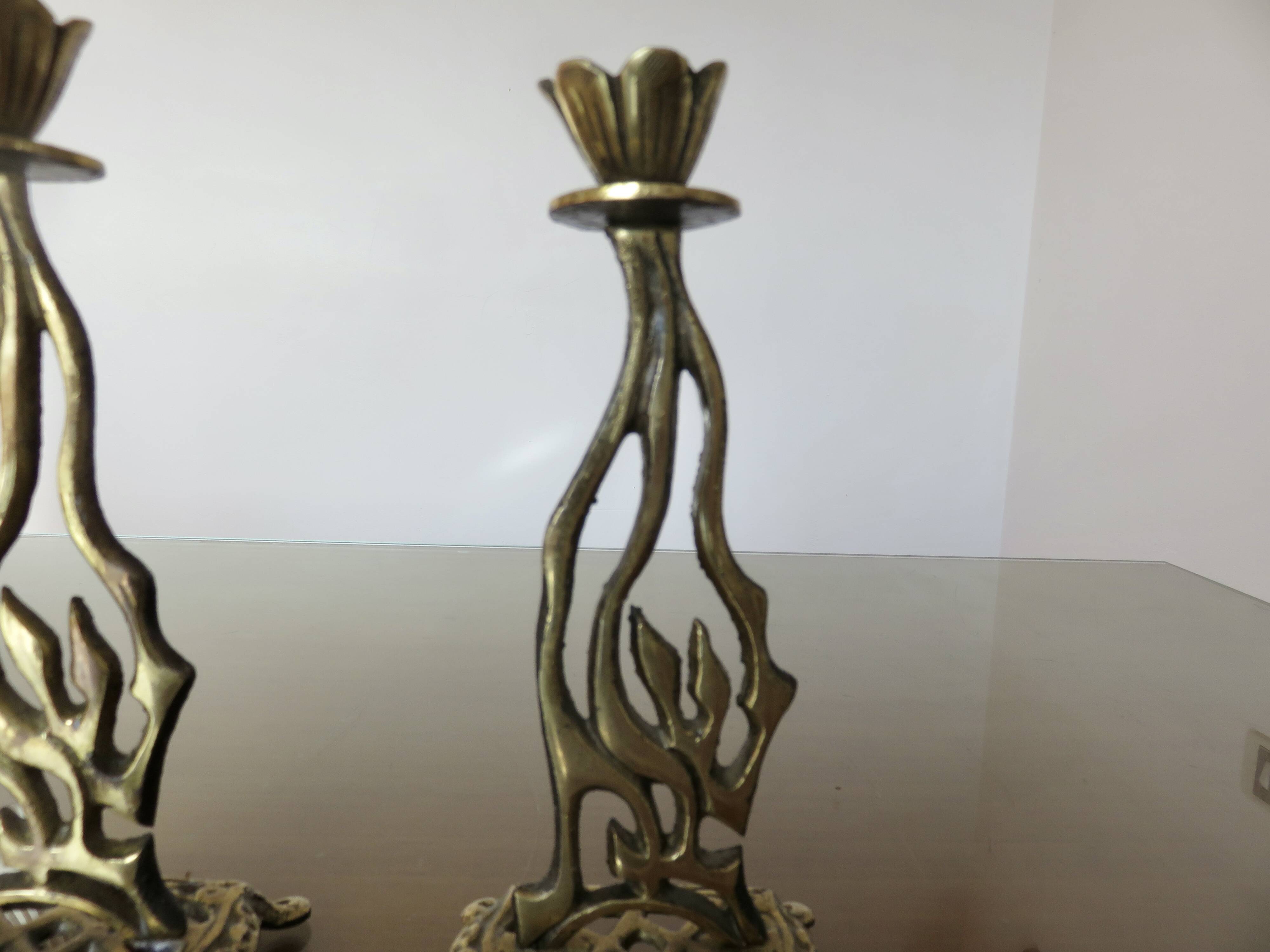 Pair of art nouveau style brass candlesticks