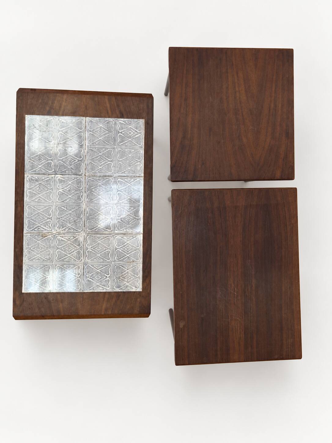 Rosewood nesting tables with ceramic tiles, Denmark, 1960s, set of 3