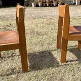 Luigi Gorgoni Roche Bobois 70's chairs in Elm and leather