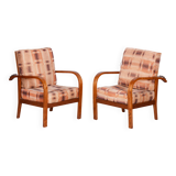 Restored ArtDeco Pair of Reclining Chairs, J. Halabala, Oak, Czechia, 1930s