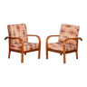 Paire de chaises inclinables ArtDéco restaurée, J. Halabala, chêne, Tchéquie, années 1930