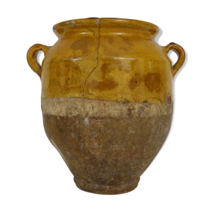 Pot à confit jaune vernissé, sud ouest de la France. Pot de conservation. Pyrénées XIXème