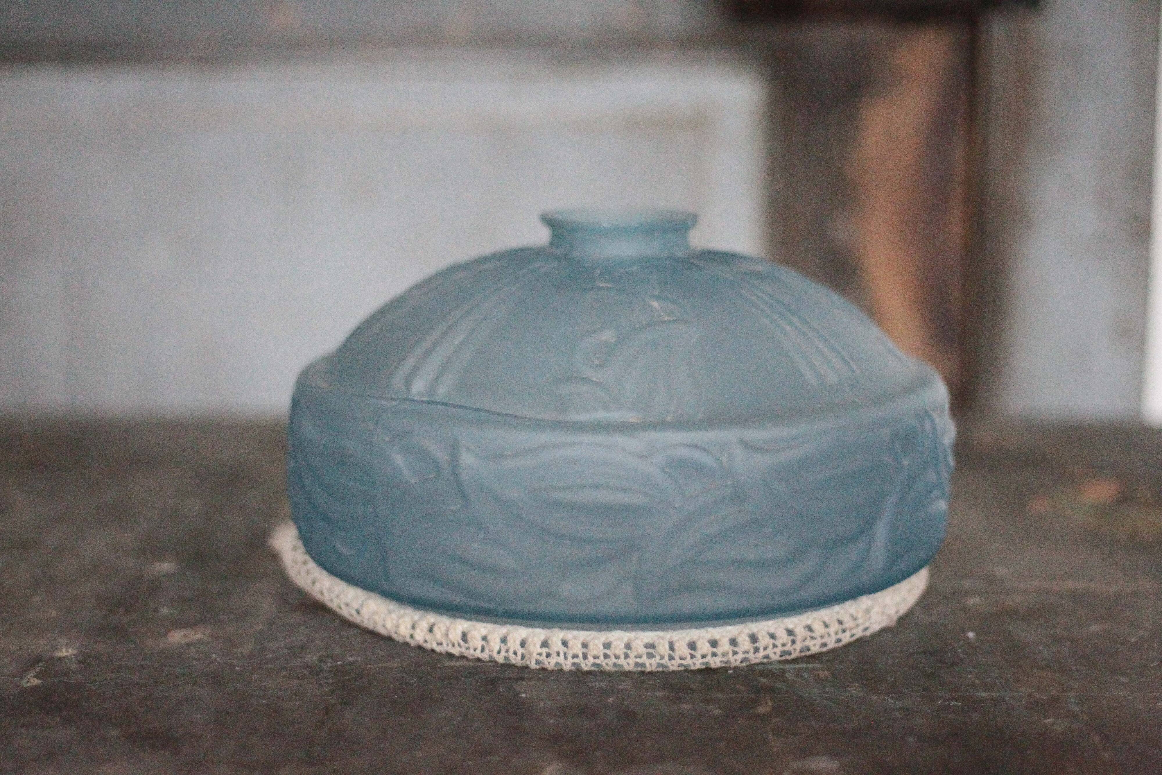 Blue glass lampshade, Art Deco pendant, vintage ceiling lamp.