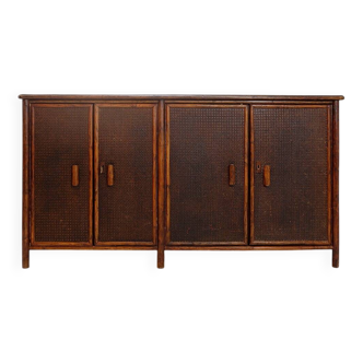Rattan sideboard with bamboo handles - 1960s