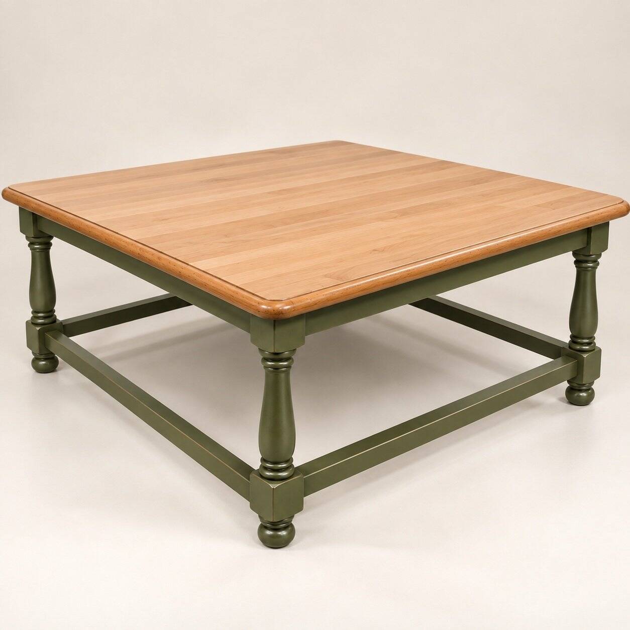 Table basse style Louis XIII – Hêtre massif – Bicolore vert kaki