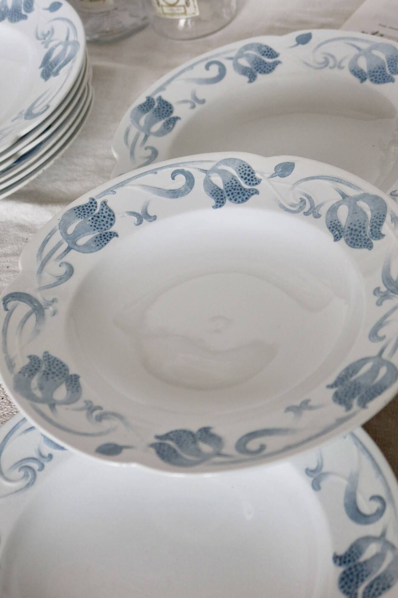 6 soup plates - Tircis model - Antique 82-piece Sarreguemines earthenware dinnerware set
