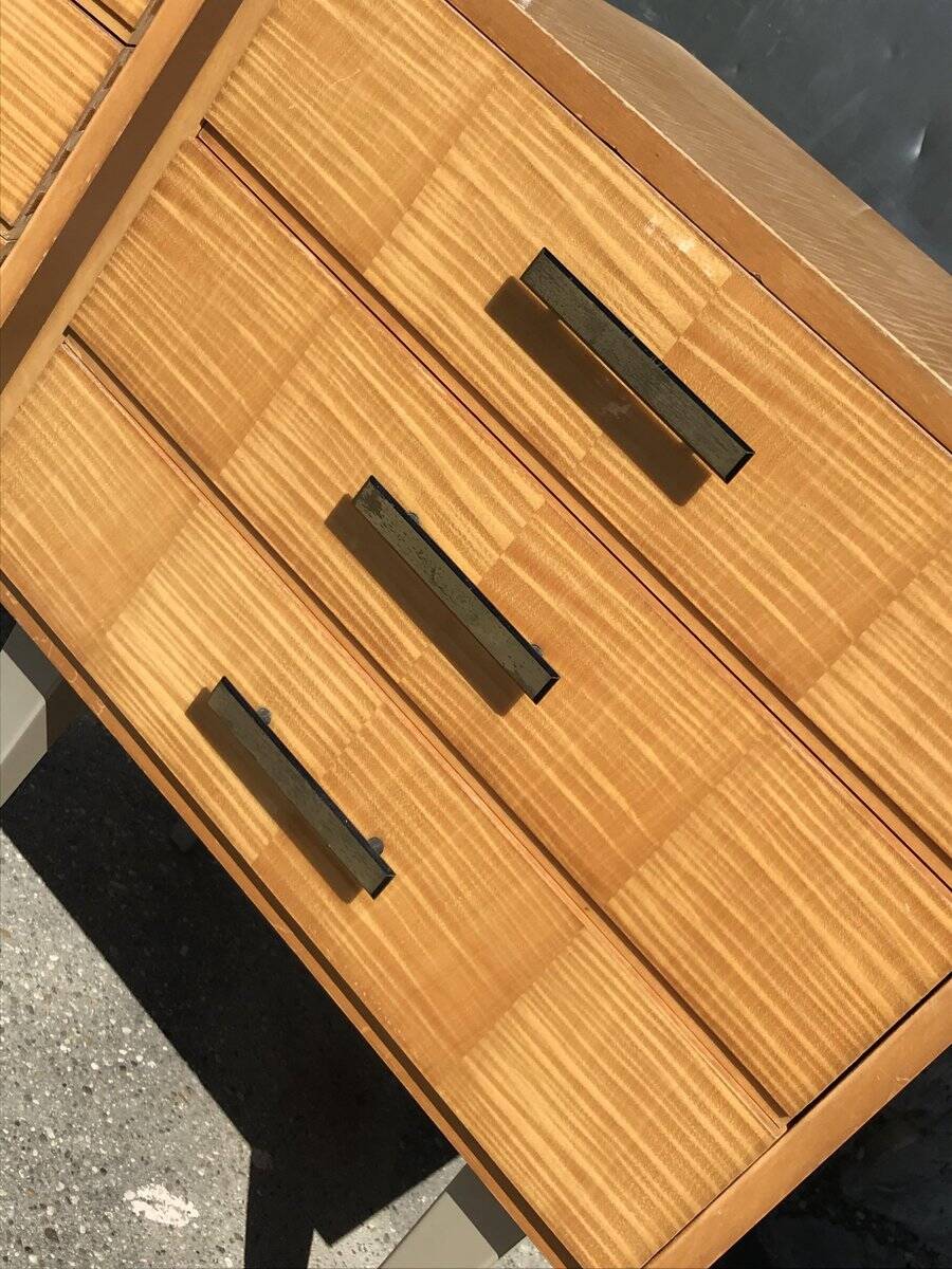 Pair of mid-century blonde lacquered bedside tables with metal legs, 1950s - set of 2