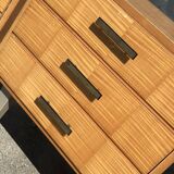 Pair of mid-century blonde lacquered bedside tables with metal legs, 1950s - set of 2