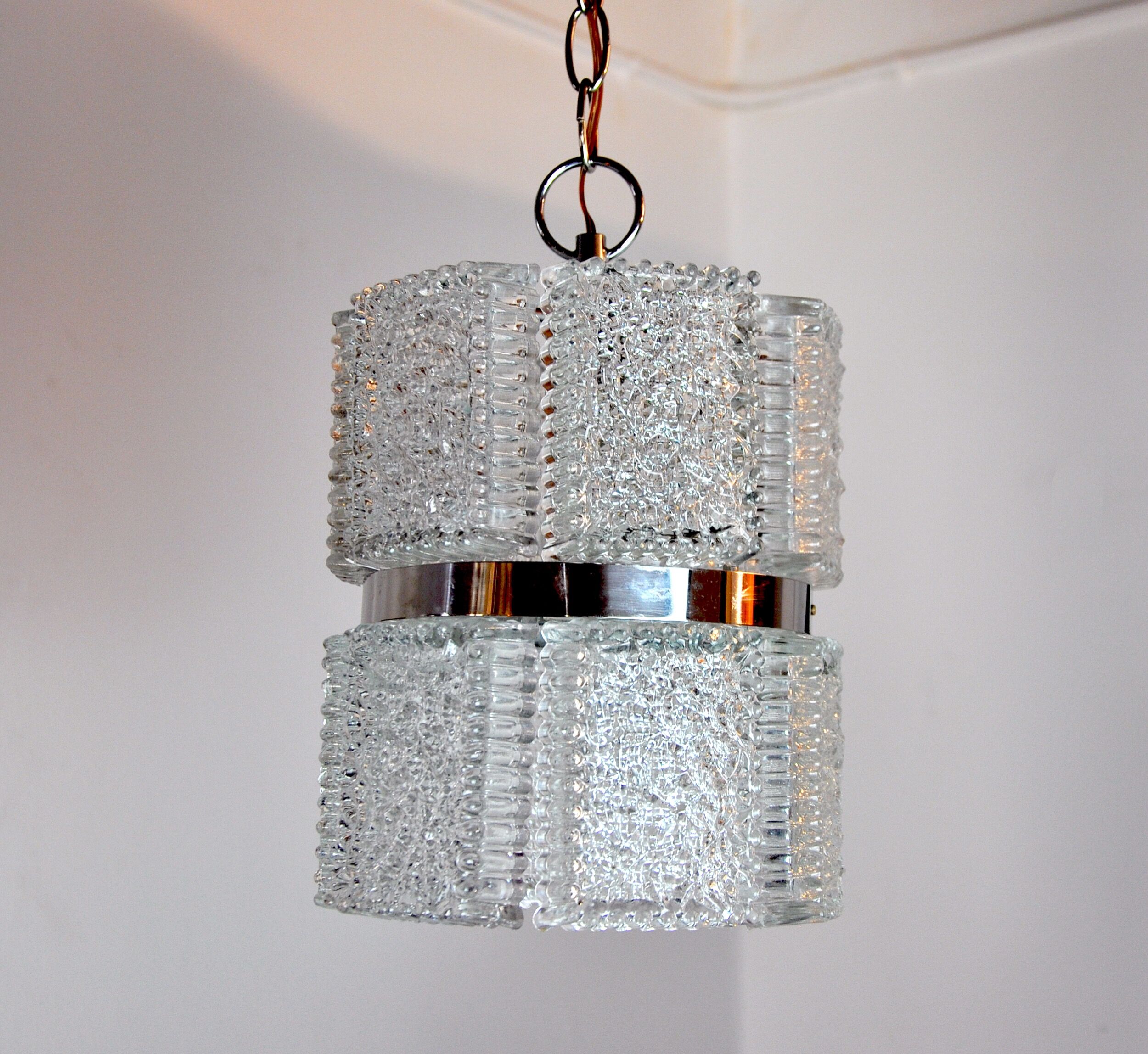 Chandelier by Kaiser Leuchten in frosted glass Germany 1960