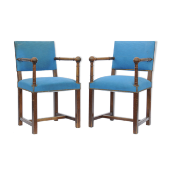 Pair of blue fabric armchairs