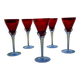5 red crystal glasses with twisted stems