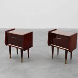 Pair vintage nightstands in wood veneer, Belgium 1950s