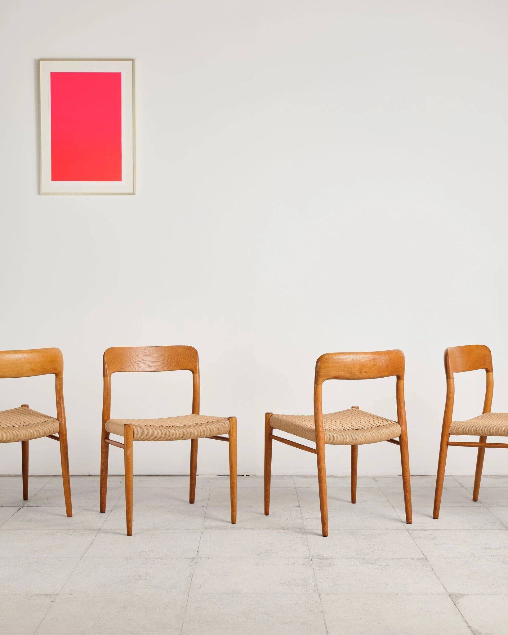 Set of 4 chairs model 75 in oak, Niels O. Møller, Denmark, 1950s