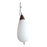 Goffredo Reggiani ovoid teak and opaline pendant light, 1950s