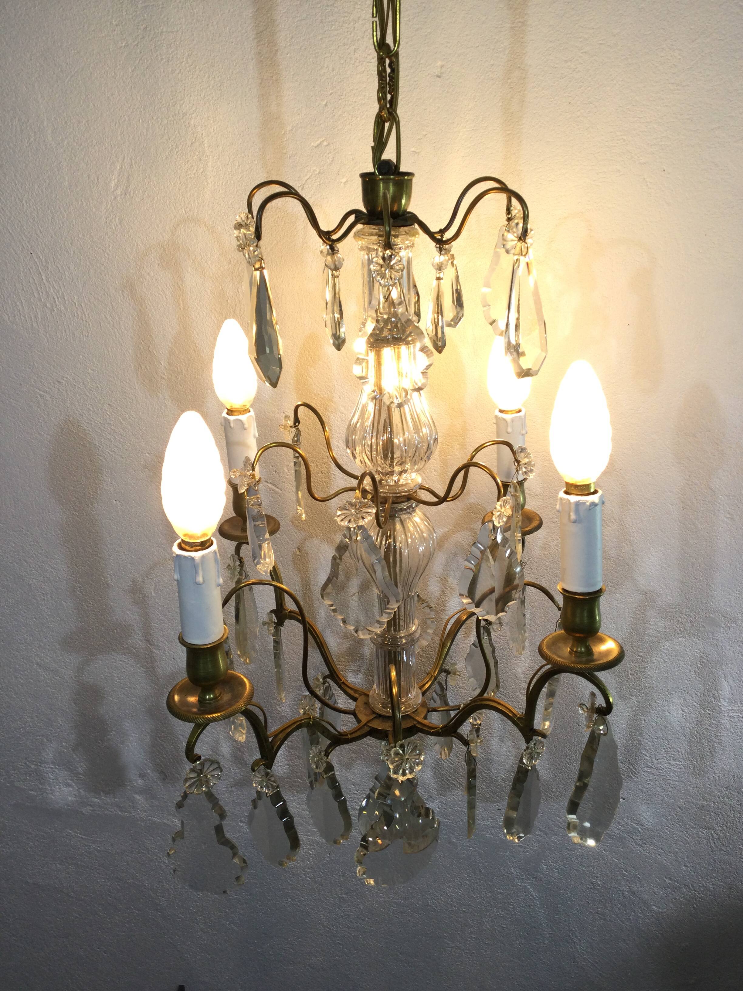 4 light bronze and crystal chandelier
