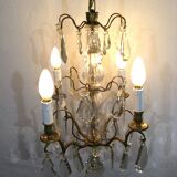 4 light bronze and crystal chandelier