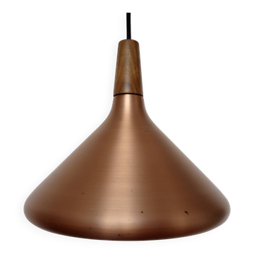 Scandinavian copper and teak pendant, 80s.